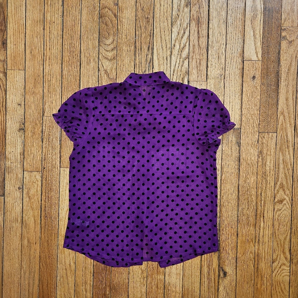 Vintage Purple With Black Polka Dot Women's Short Sleeve Blouse - Picture 3 of 7